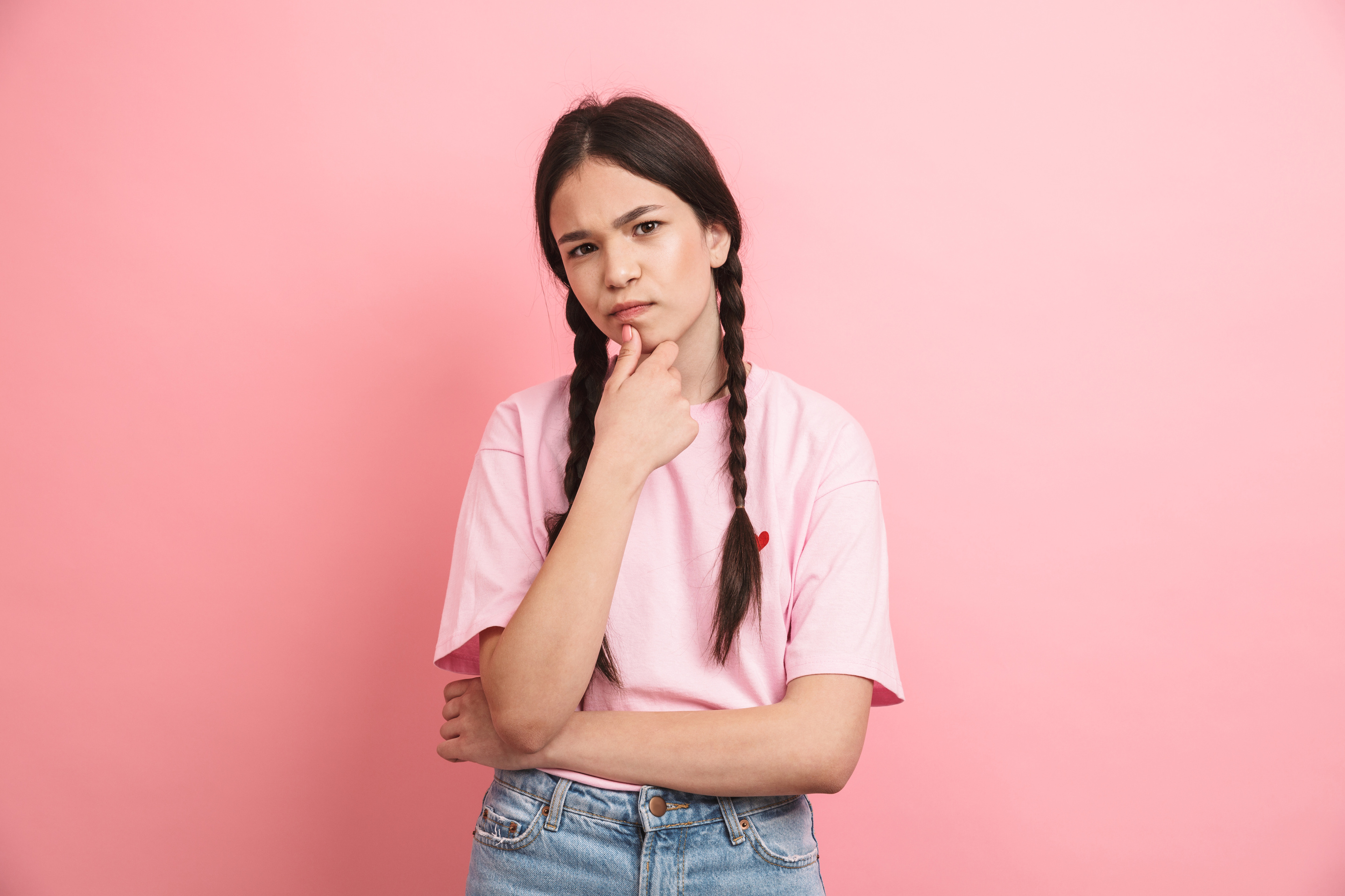 Teen Girl with Hand on Chin Portrait